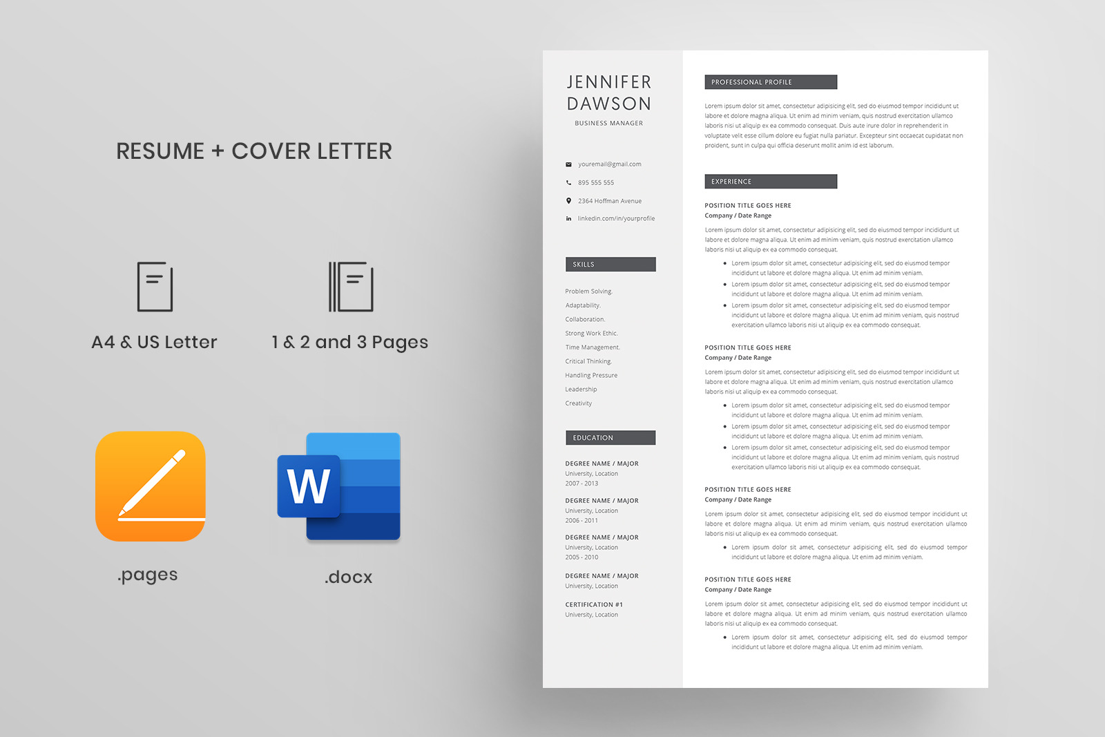 Resume Template and Cover Letter / 4 Pages Resume / CV