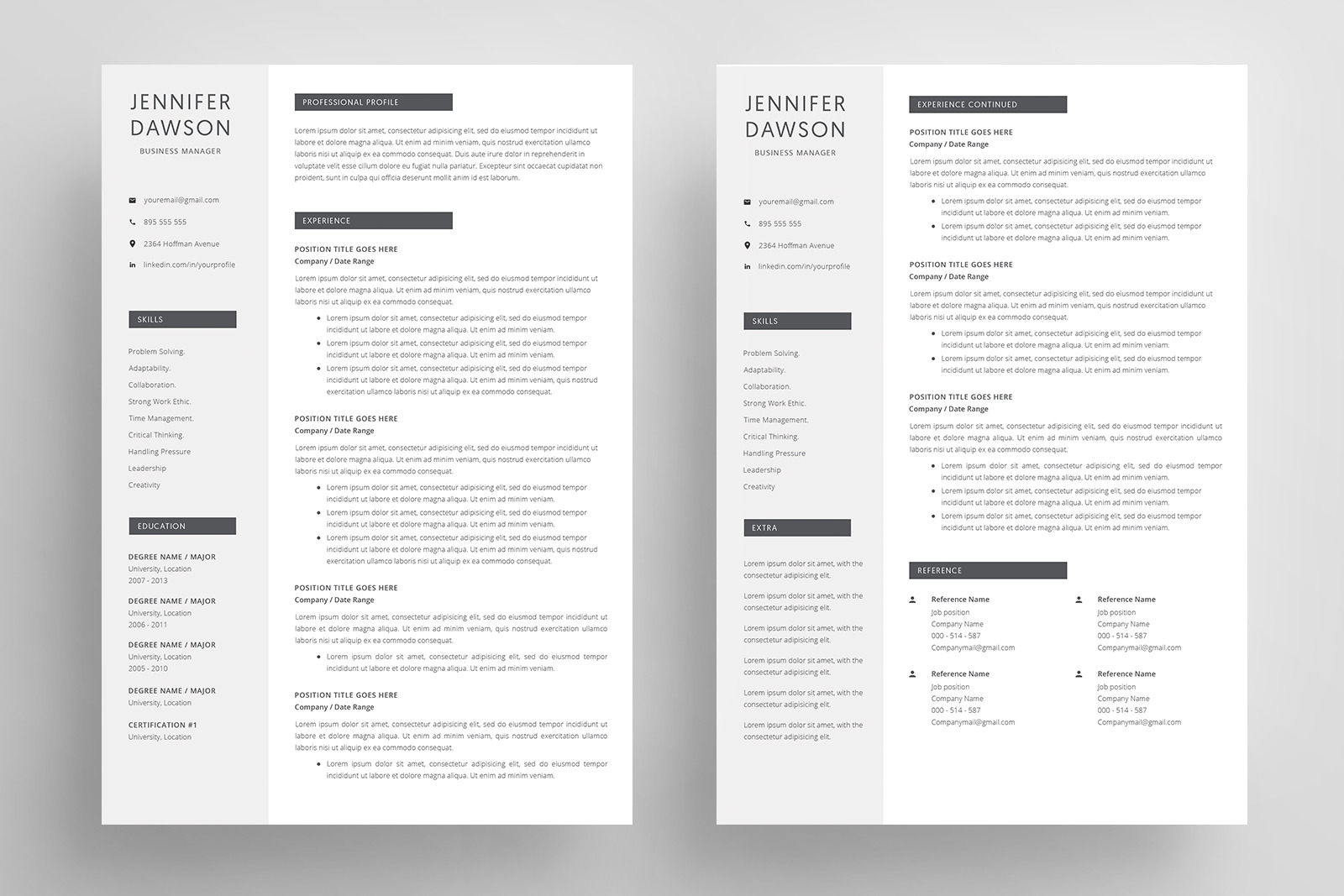 Resume Template and Cover Letter / 4 Pages Resume / CV