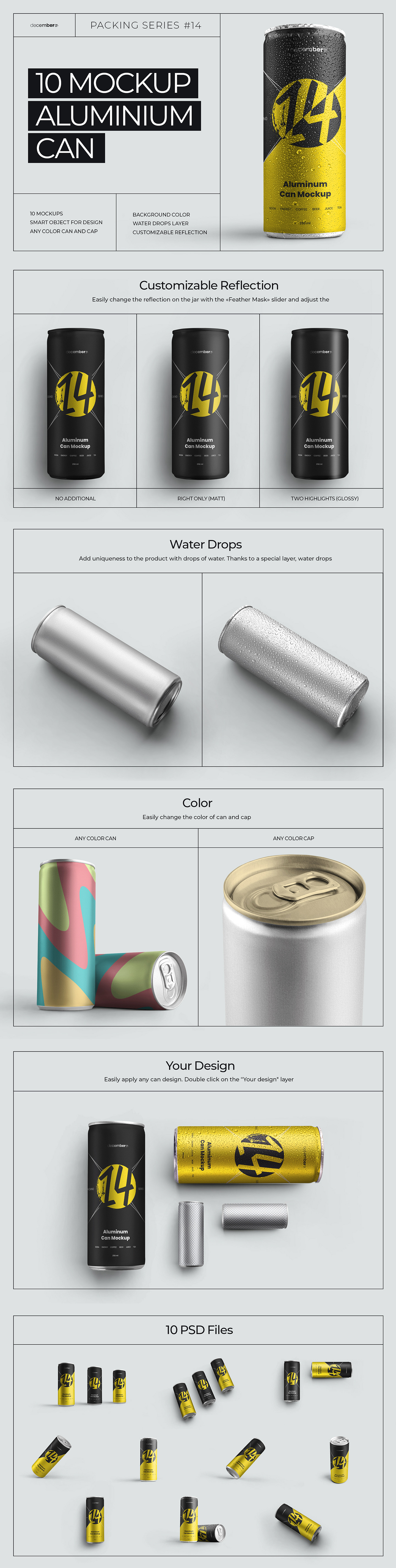 10 Mockup Aluminium Can 250 ml With Water Drops