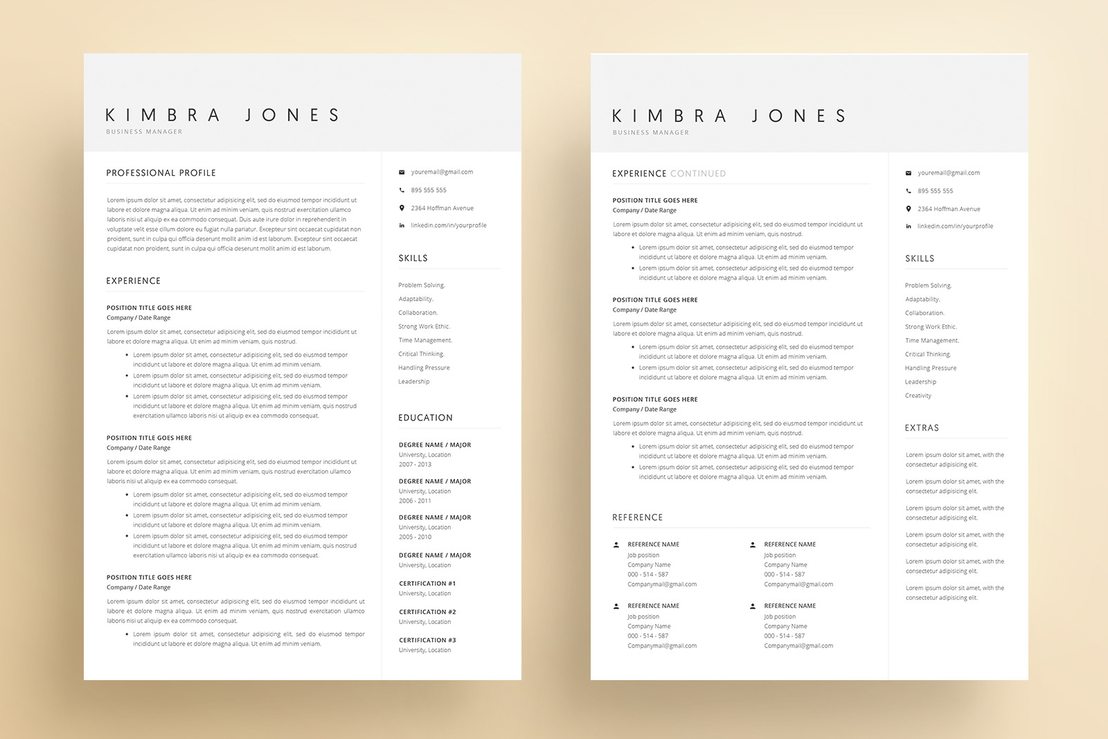 Resume Template and Cover Letter / 4 Pages Resume Template / Word ...