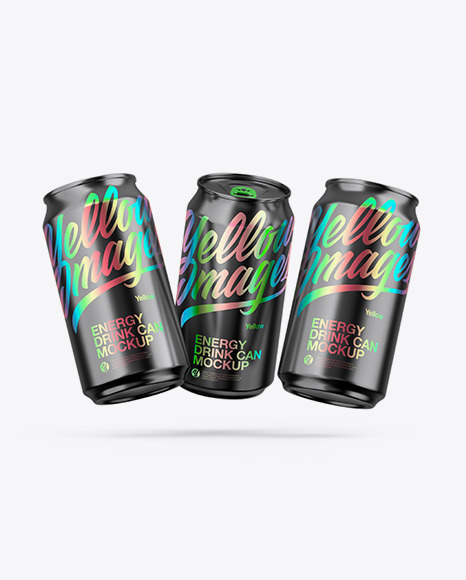 Three Glossy Metallic Cans Mockup