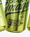 Three Glossy Metallic Cans Mockup