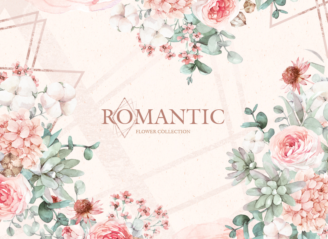 Watercolor romantic flower collection Watercolor romantic flower collection