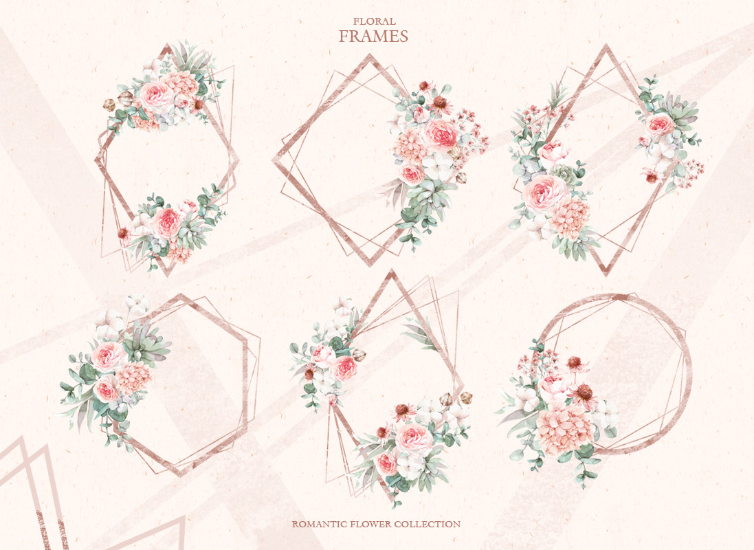 Watercolor romantic flower collection Watercolor romantic flower collection
