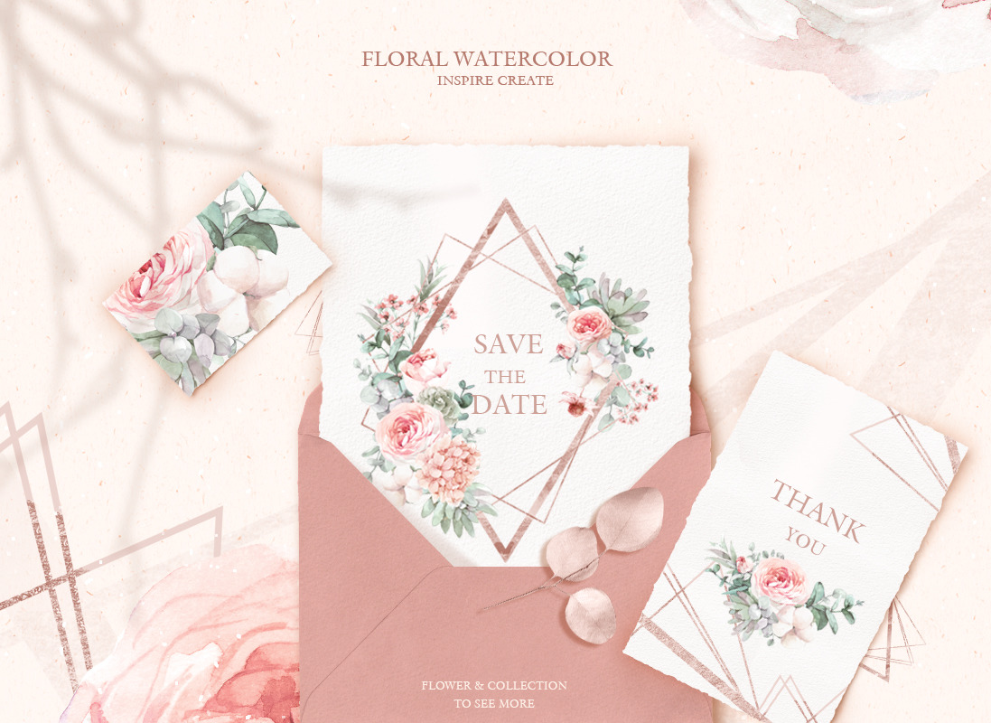 Watercolor romantic flower collection