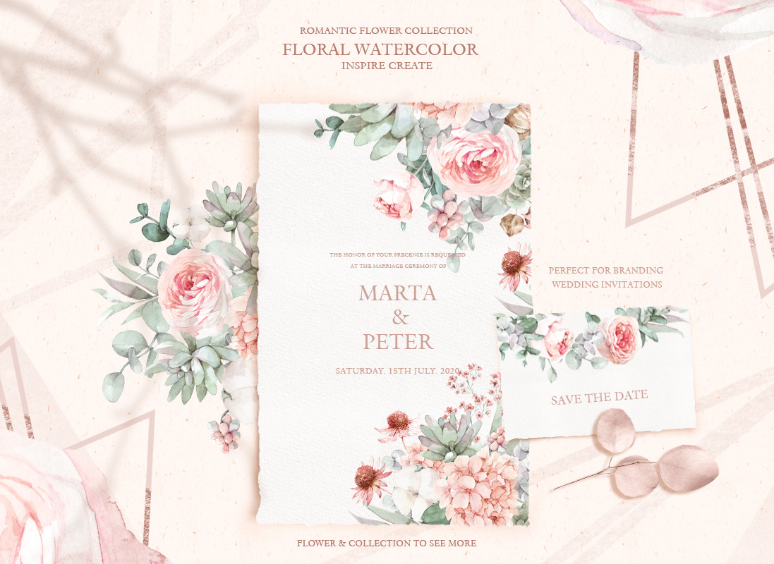 Watercolor romantic flower collection