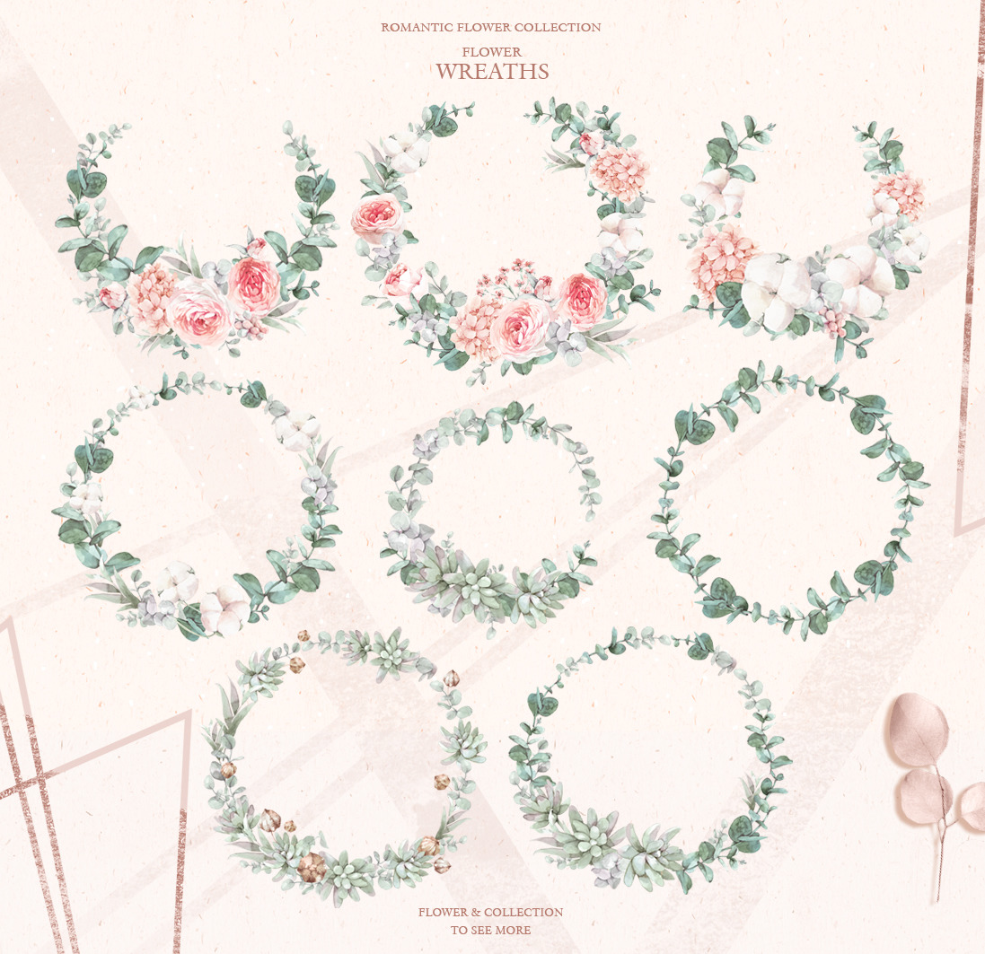 Watercolor romantic flower collection Watercolor romantic flower collection
