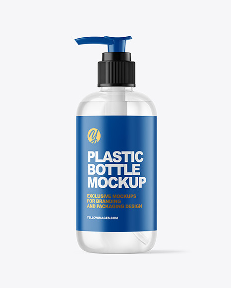 Clear Plastic Bottle with Pump Mockup - Clear+Plastic+Bottle+With+Pump+Mockup+In+Bottle+Mockups+On+Yellow