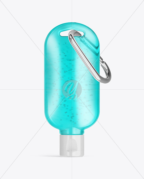 Clear Sanitizer Bottle with Carabine Mockup