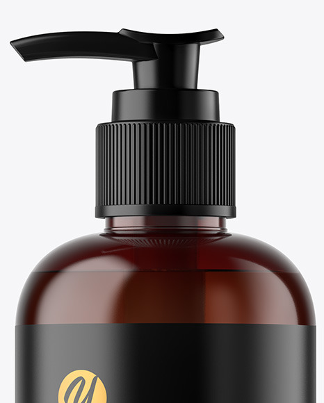 Amber Plastic Bottle with Pump Mockup
