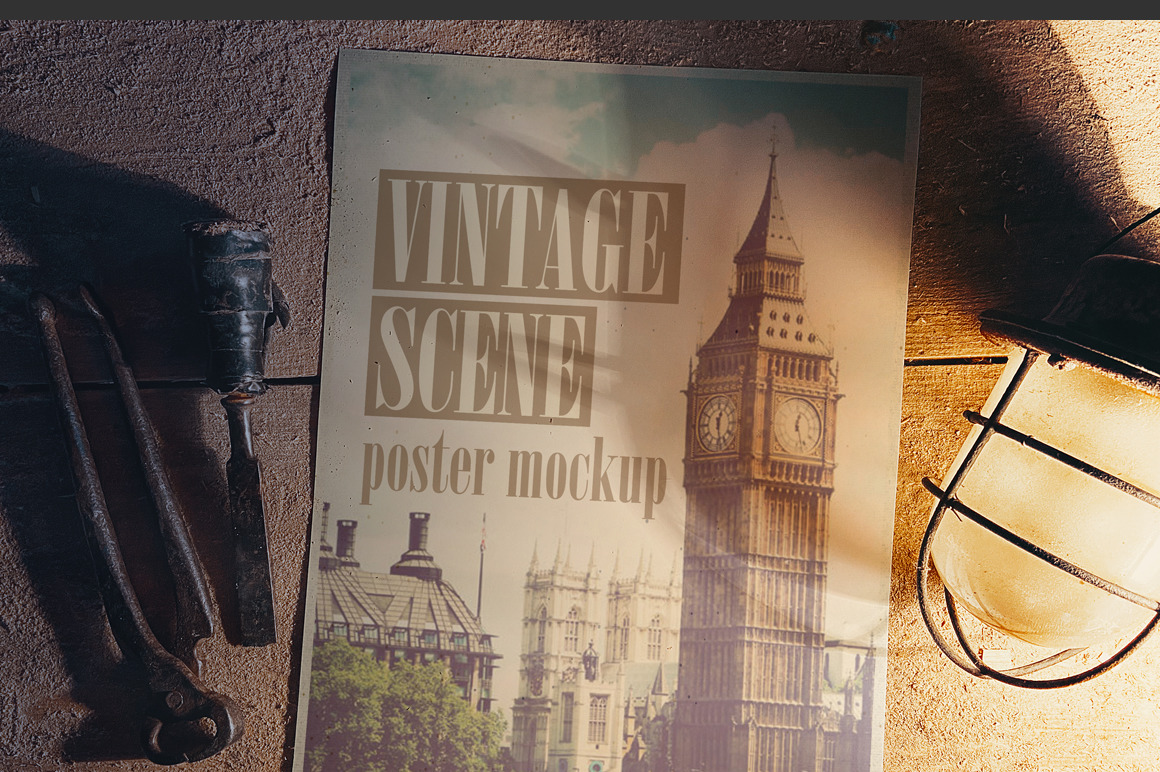 Old Poster Scene Mockup Old Poster Scene Mockup