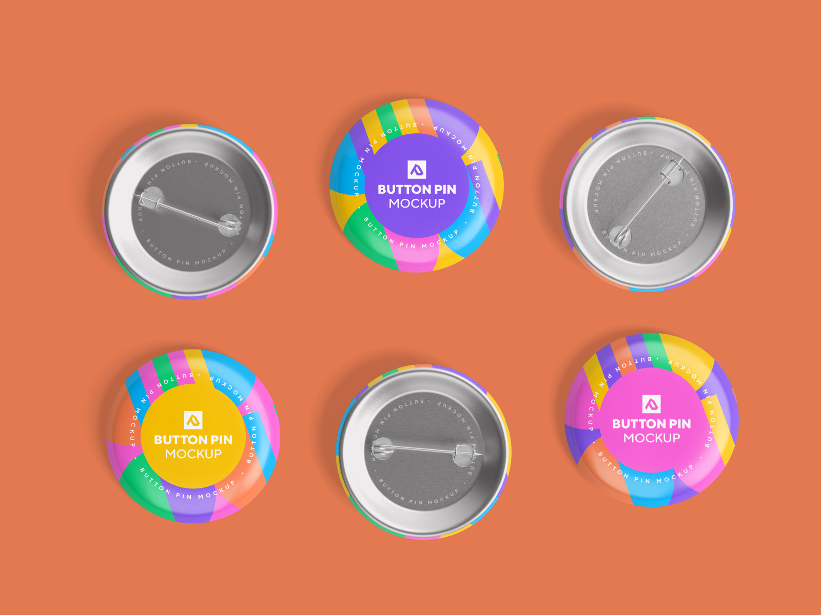 Glossy Circle Button Pin Badge Mockup Set