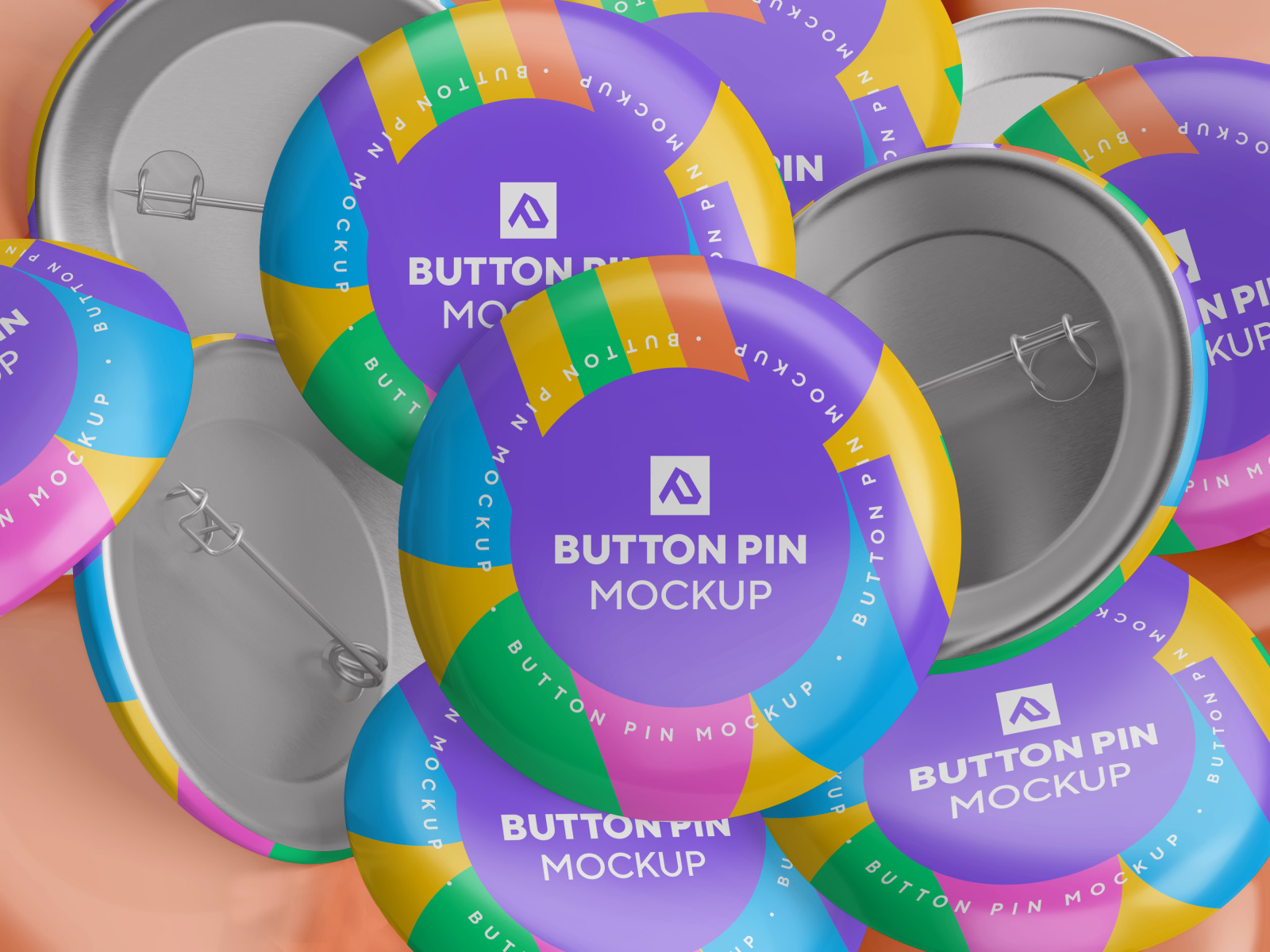 Glossy Circle Button Pin Badge Mockup Set Glossy Circle Button Pin Badge Mockup Set