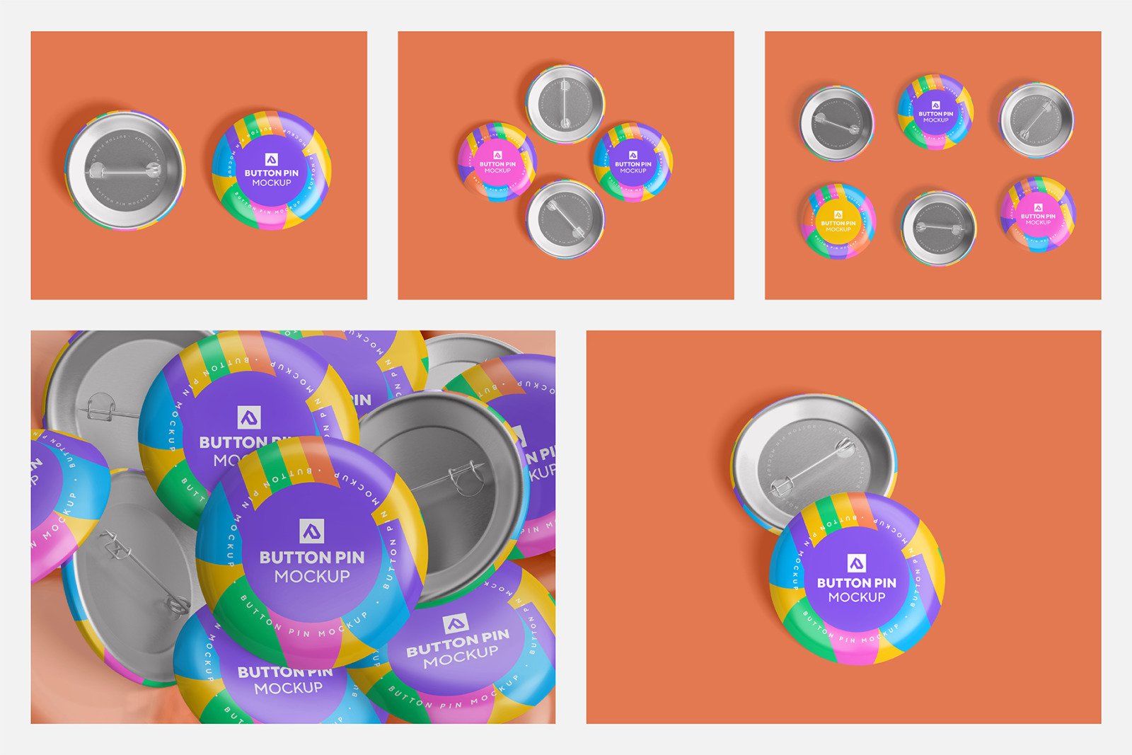 Glossy Circle Button Pin Badge Mockup Set Glossy Circle Button Pin Badge Mockup Set