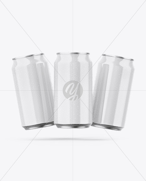 Three Metallic Cans W/ Glossy Finish Mockup