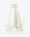 Clear Glass Dairy Bottle with Splash Mockup