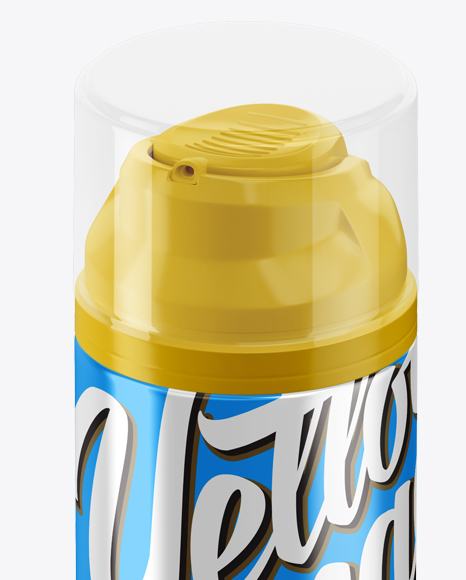 Glossy Metallic Shaving Foam Bottle With Transparent Cap Mockup (High-Angle Shot)