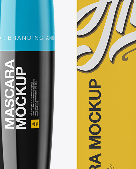 Glossy Mascara Tube With Box Mockup