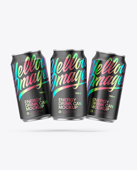 Three Metallic Cans W/ Matte Finish Mockup