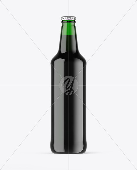 Green Glass Dark Beer Bottle Mockup