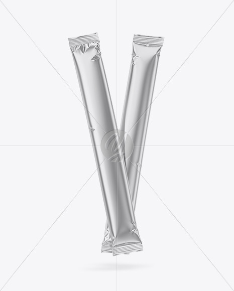 Two Metallic Stick Sachet Mockup