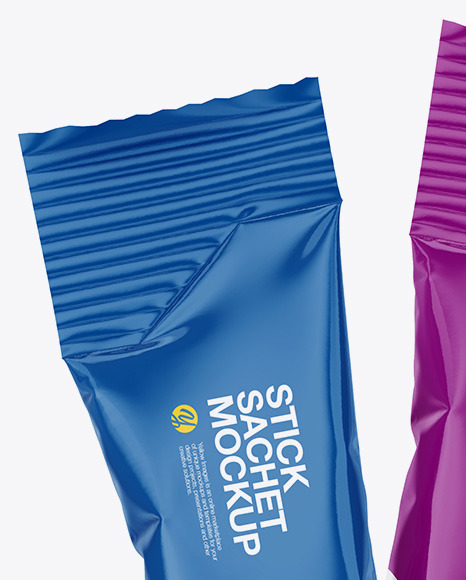 Two Glossy Stick Sachets Mockup