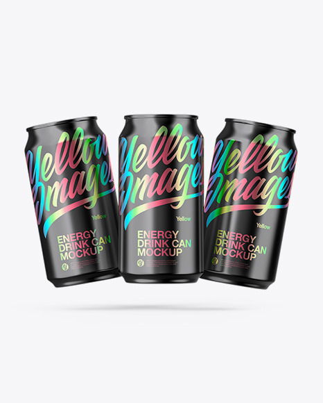 Three Glossy Metallic Cans Mockup Three Glossy Metallic Cans Mockup