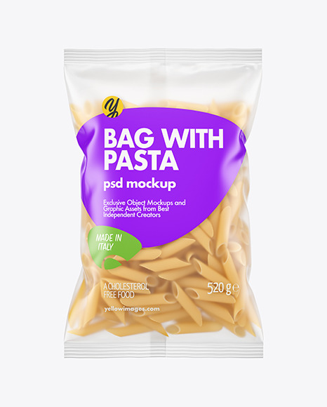 Matte Plastic Bag With Pennoni Rigati Pasta Mockup