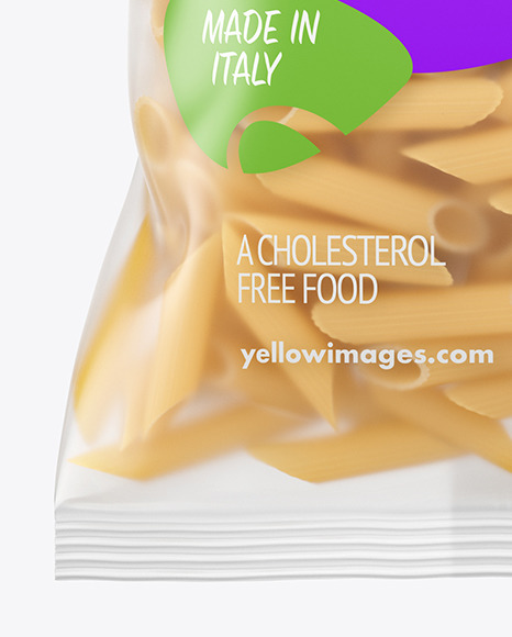 Matte Plastic Bag With Pennoni Rigati Pasta Mockup