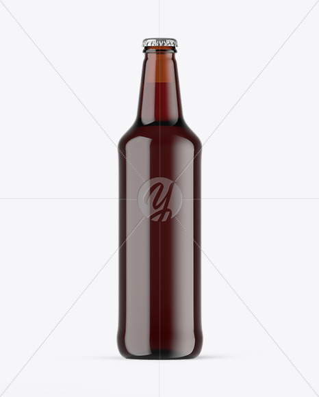 Amber Glass Bottle With Red Ale Mockup