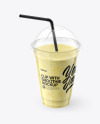 Banana Smoothie Cup with Straw Mockup