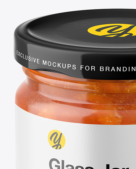 Apricot Jam Glass Jar Mockup – Front View (High Angle Shot)