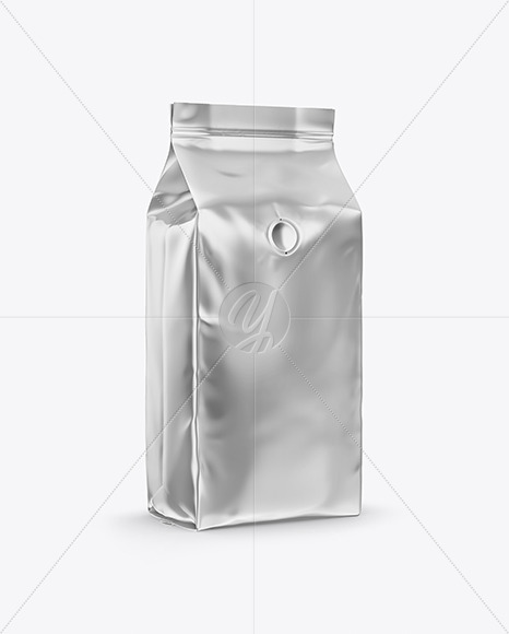 Metallic Coffee Bag with Valve Mockup - Half Side View