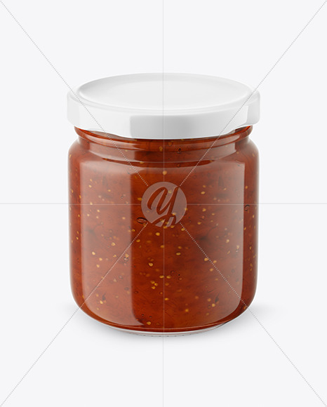 Fig Jam Glass Jar Mockup – Front View (High Angle Shot)