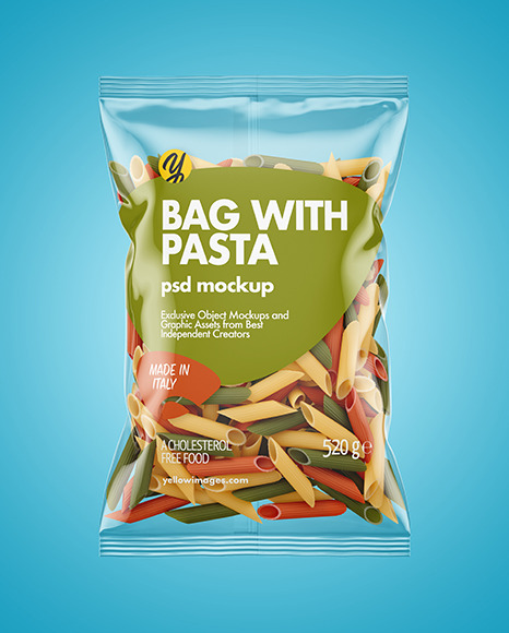 Plastic Bag With Tricolor Pennoni Rigati Pasta Mockup