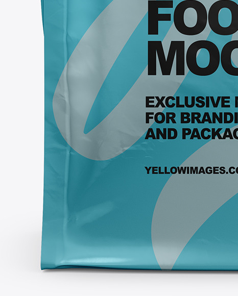 Glossy Metallic Food Bag Mockup - Front View