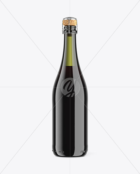 Green Glass Lambrusco Bottle With Red Wine Mockup