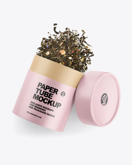 Glossy Paper Tube W Tea Mockup - Tube packaging