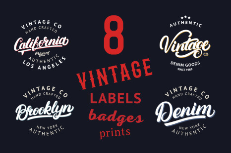 8 Vintage Labels & Badges - Graphic tees