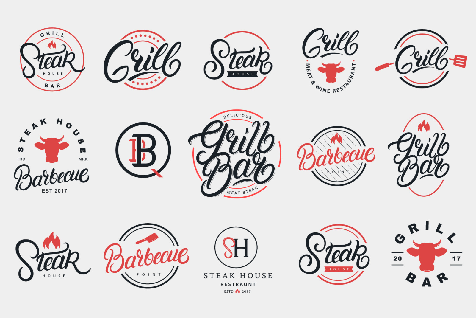 Grill &amp; Barbecue Logo Set