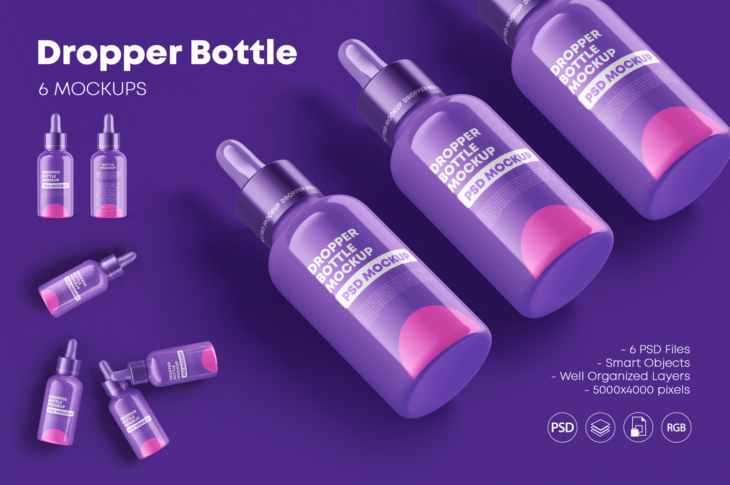 Glossy Dropper Bottle Mockup Set Glossy Dropper Bottle Mockup Set