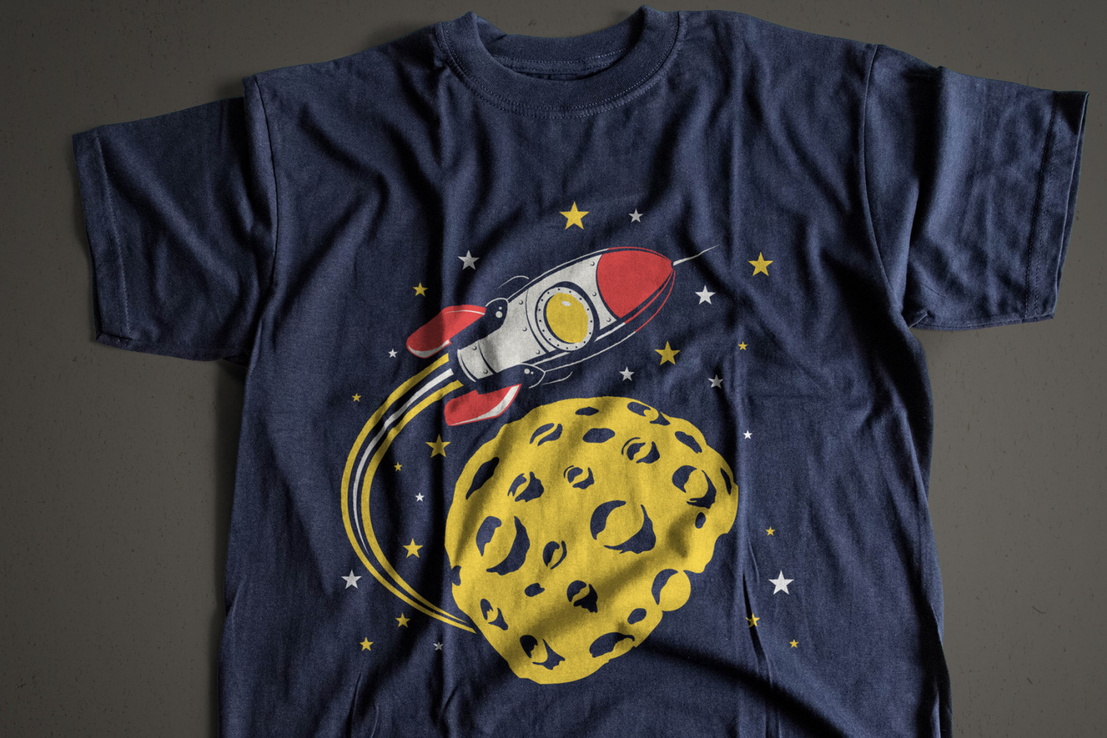 Space Rocket And Moon Set