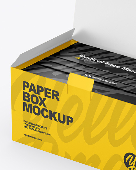 Paper Box With Medical Face Masks Mockup