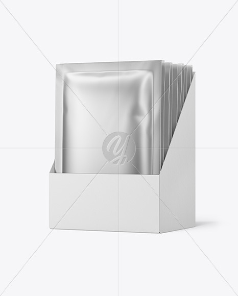 Metallic Sachets in Display Box Mockup