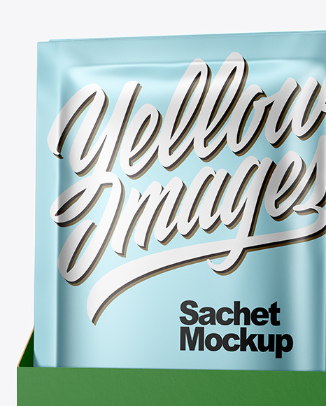 Metallic Sachets in Display Box Mockup