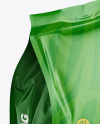 Glossy Food Bag Mockup - Half Side View (High-Angle Shot)