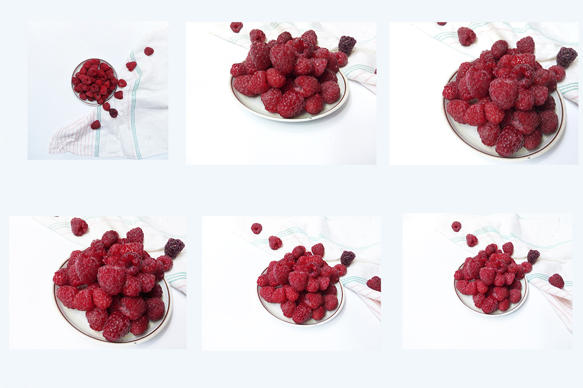 Raspberries on the plate juicy , with a retro towel Raspberries on the plate juicy , with a retro towel