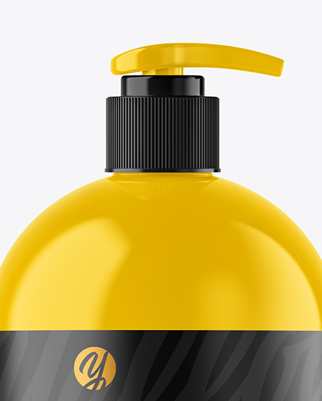 Glossy Plastic Bottle with Pump Mockup