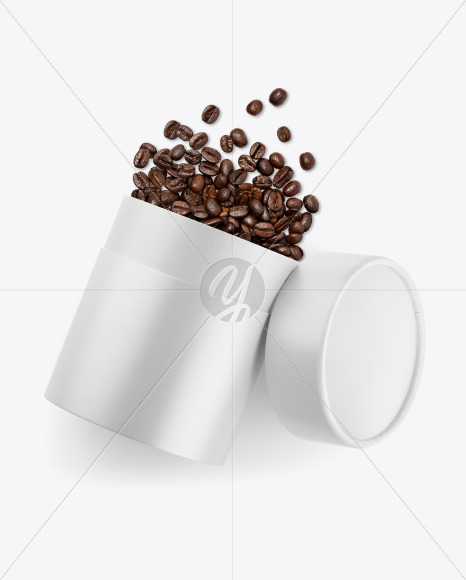 Glossy Paper Tube W/ Coffee Mockup