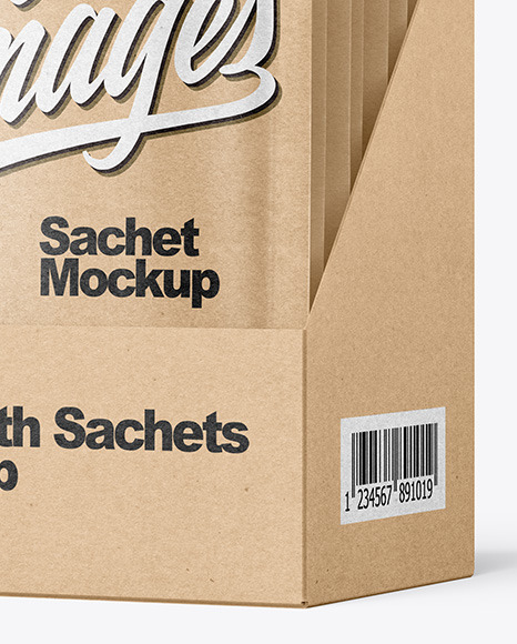 Kraft Paper Sachets in Display Box Mockup